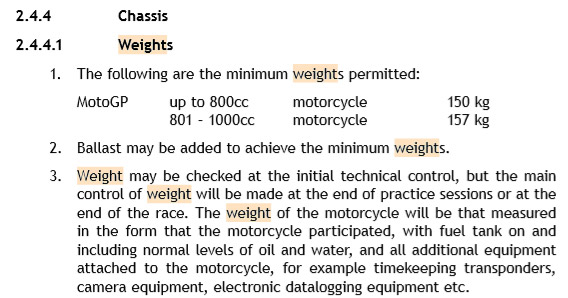 MotoGP weight